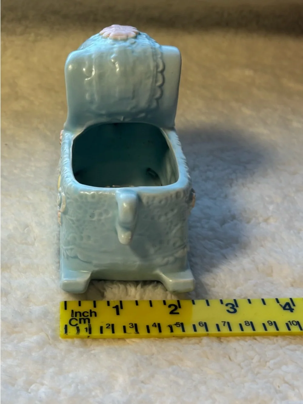 Light Blue Ceramic Elephant Vase with Pink Floral Accent